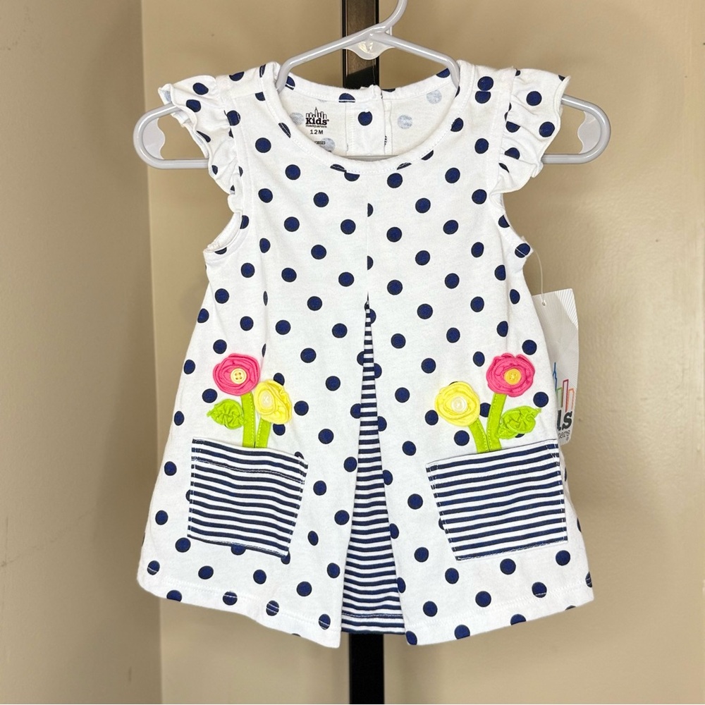 Kids Headquarters Polka Dot Dress - White and Blue